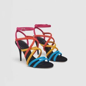 ZARA MULTICOLOR GENUINE SUEDE SANDALS, NEW, SZ. 7 1/2